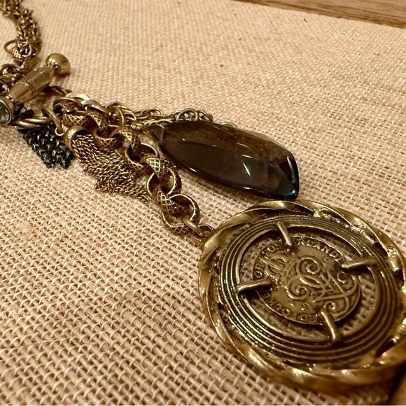 CHICO’S Toggle Necklace with Chain dangles and Topaz charm - Picture 3 of 5